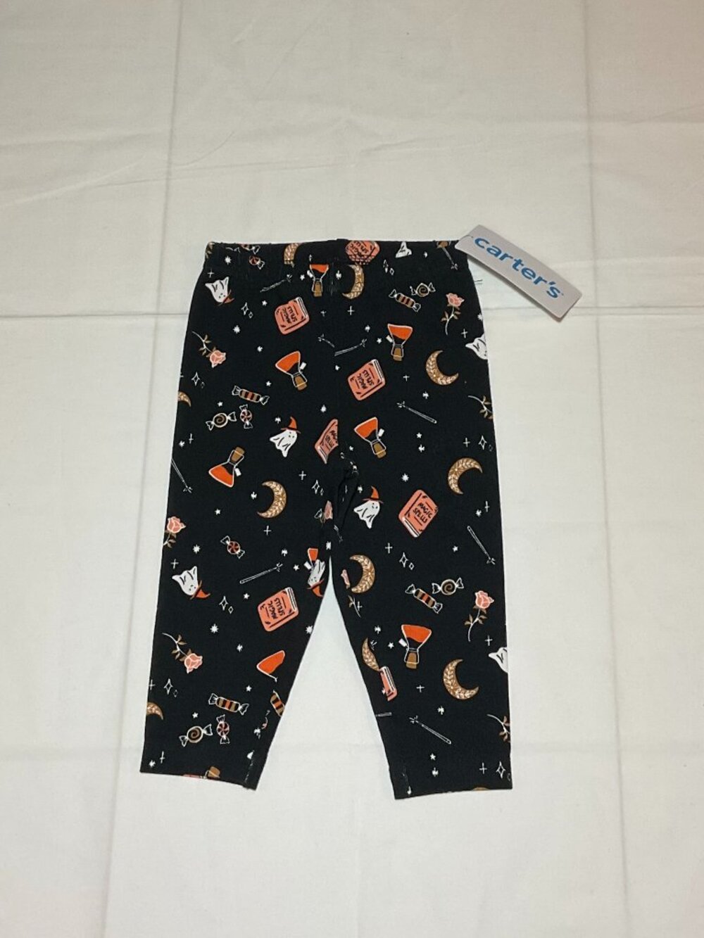 Carter's Girls Halloween Black Ghost Candy Moon Print Leggings NWT